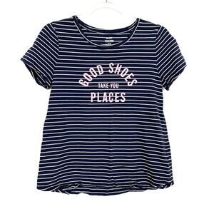 Old Navy Blue Stripe Graphic Tee Shirt Good Shoes Take You Places Womens Samll